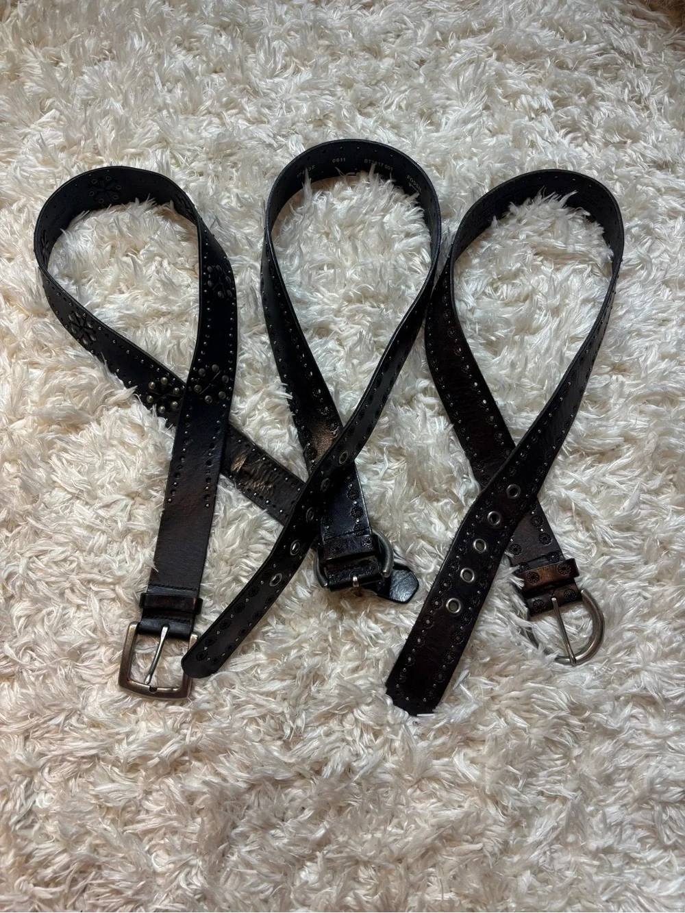 Lot of 3 Fossil brand Studded Leather  Belt - Classic Rock Style